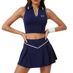 EVE Sculpt Tennis Set – Polo Crop Top & High - Waist Pleated Skirt - EVEPEACH