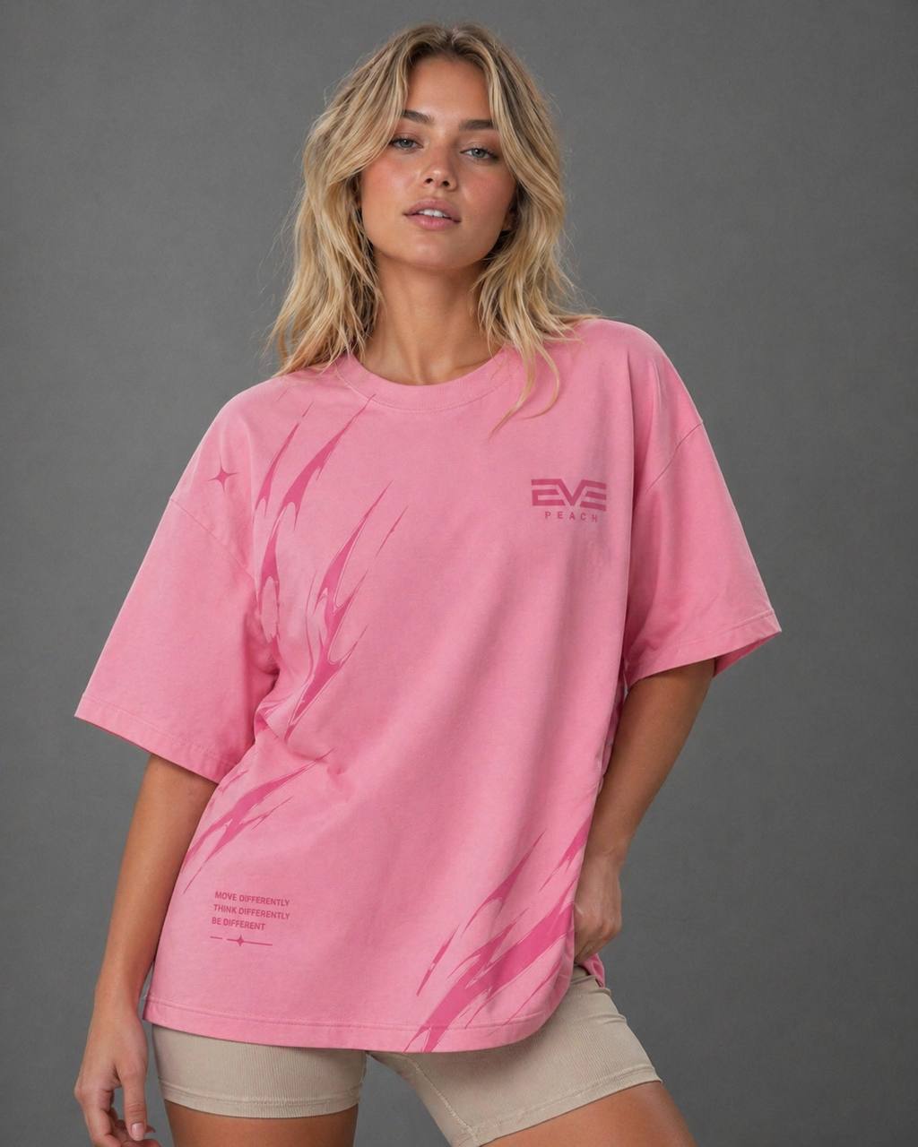 EVE Motion Pink Graphic Oversized Tee - Relaxed Performance Fit